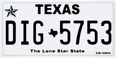 TX license plate DIG5753