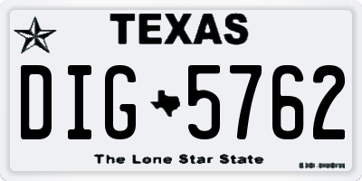 TX license plate DIG5762