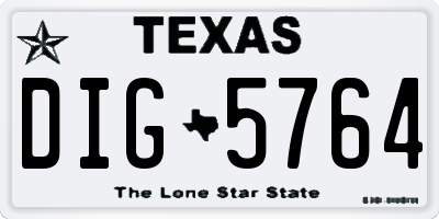 TX license plate DIG5764