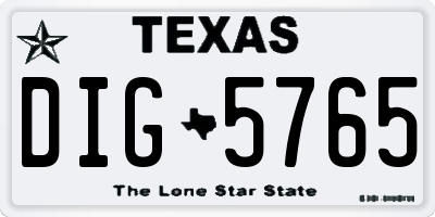 TX license plate DIG5765