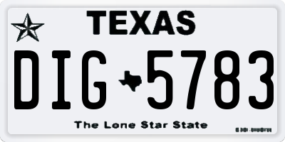TX license plate DIG5783