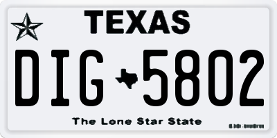 TX license plate DIG5802