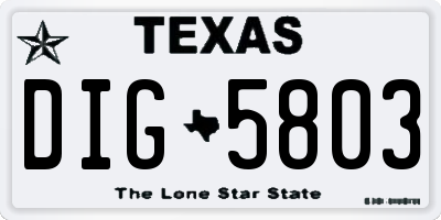 TX license plate DIG5803