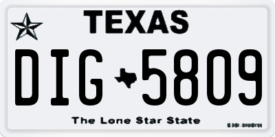 TX license plate DIG5809