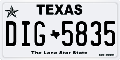 TX license plate DIG5835