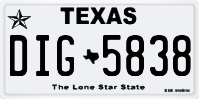 TX license plate DIG5838