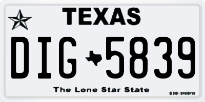 TX license plate DIG5839