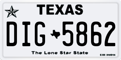TX license plate DIG5862