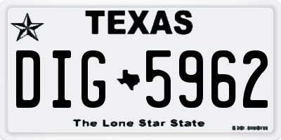 TX license plate DIG5962
