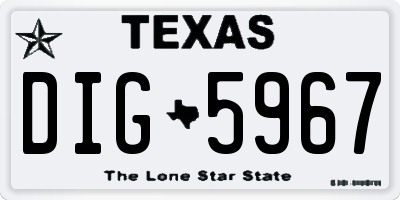 TX license plate DIG5967