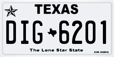 TX license plate DIG6201