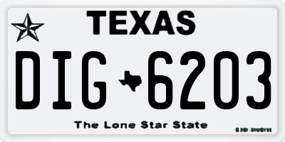 TX license plate DIG6203