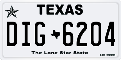 TX license plate DIG6204