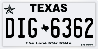 TX license plate DIG6362