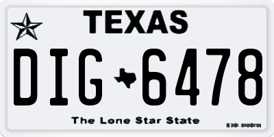 TX license plate DIG6478