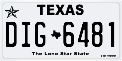 TX license plate DIG6481