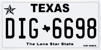 TX license plate DIG6698