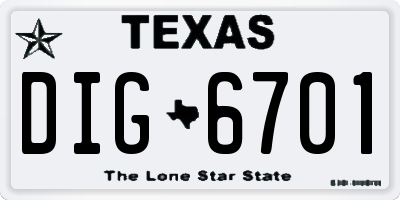 TX license plate DIG6701