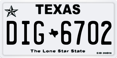 TX license plate DIG6702