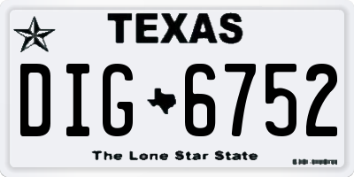 TX license plate DIG6752