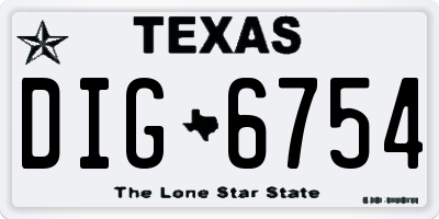TX license plate DIG6754