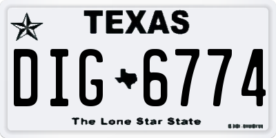 TX license plate DIG6774