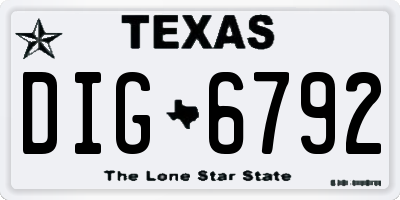 TX license plate DIG6792