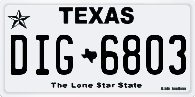 TX license plate DIG6803
