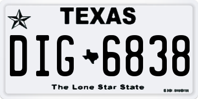 TX license plate DIG6838