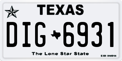 TX license plate DIG6931