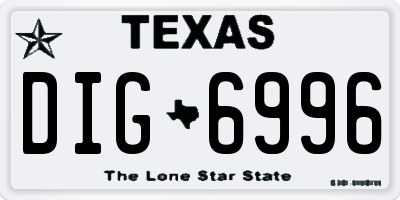 TX license plate DIG6996