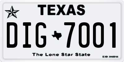 TX license plate DIG7001