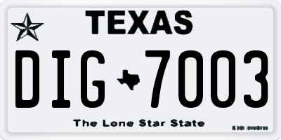 TX license plate DIG7003
