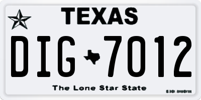 TX license plate DIG7012