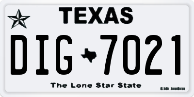 TX license plate DIG7021