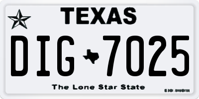 TX license plate DIG7025