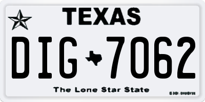 TX license plate DIG7062