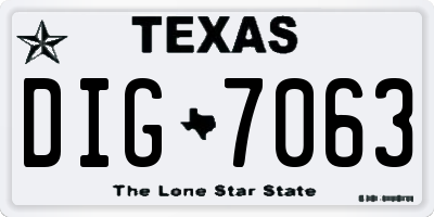 TX license plate DIG7063