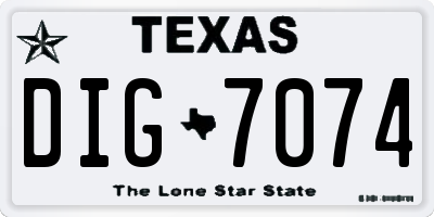 TX license plate DIG7074