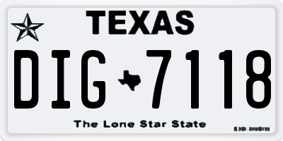 TX license plate DIG7118
