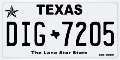 TX license plate DIG7205