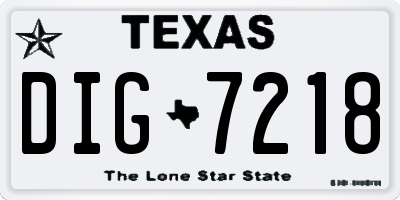 TX license plate DIG7218