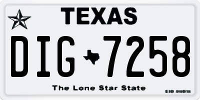 TX license plate DIG7258