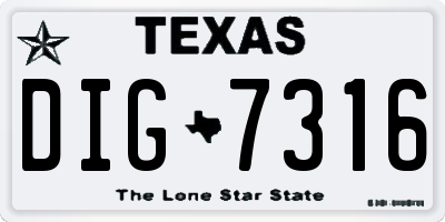 TX license plate DIG7316