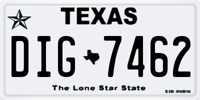 TX license plate DIG7462