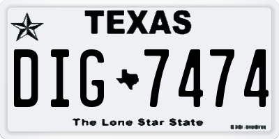 TX license plate DIG7474