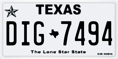 TX license plate DIG7494