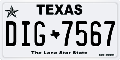TX license plate DIG7567
