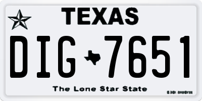TX license plate DIG7651