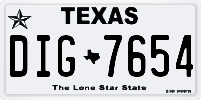 TX license plate DIG7654